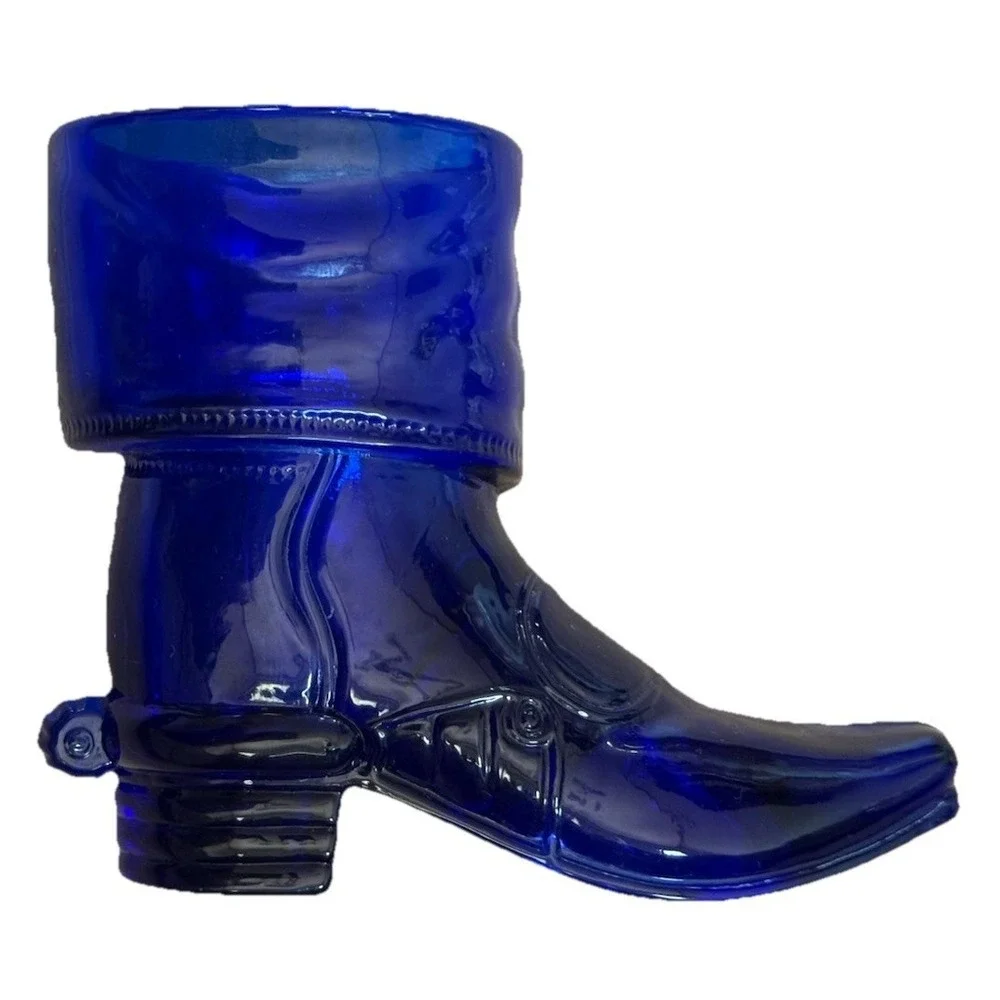 Vintage Cobalt Blue Glass Boot with Spur — Toothpick Holder‎ / Mini Decor